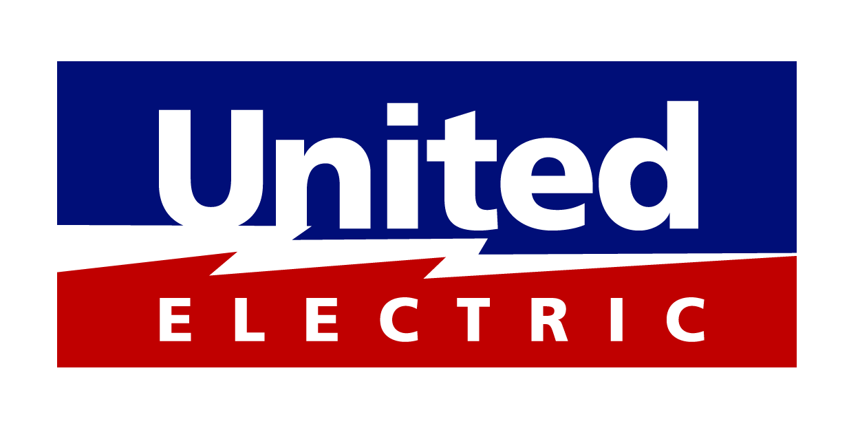 A united electric logo with the word united in red, white and blue.