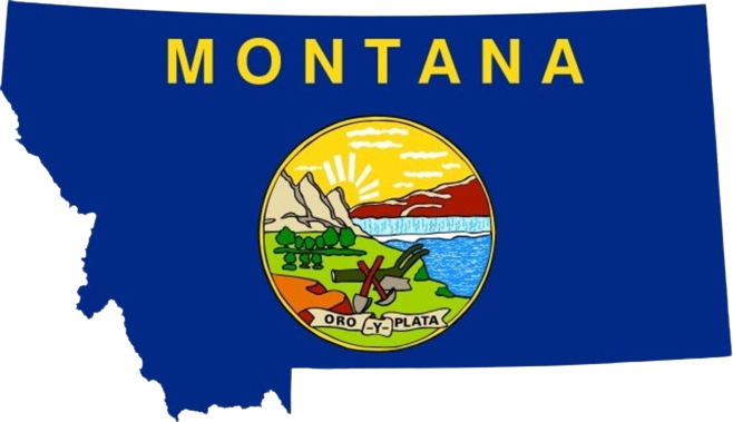 A picture of the state flag and map of montana.